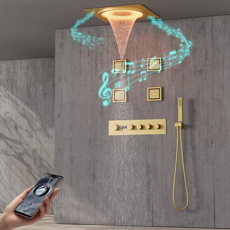 Home For Bathroom - Intelligentes LED-Duschset Badezimmer Musik-Regenduschsystem Schwarz Matt