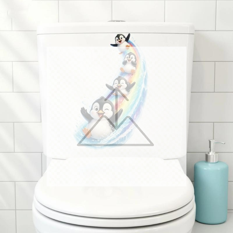 Jet Home Bathroom - 1 Stück Niedlicher Pinguin-Toilettendeckel-Aufkleber mit Wasserfester