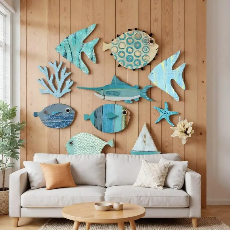 Jet Home Bathroom - 10 teile/satz Fisch Wand Dekor Holz