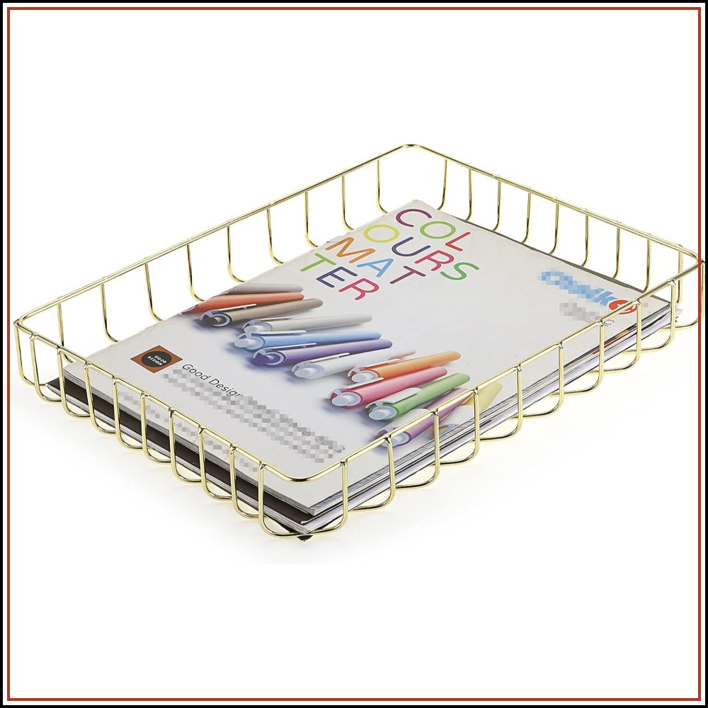 Home Bathroom Images - Eleganter Goldener Draht-Schreibtischkorb für A4/Letter-Dateien, Zeitschriften,