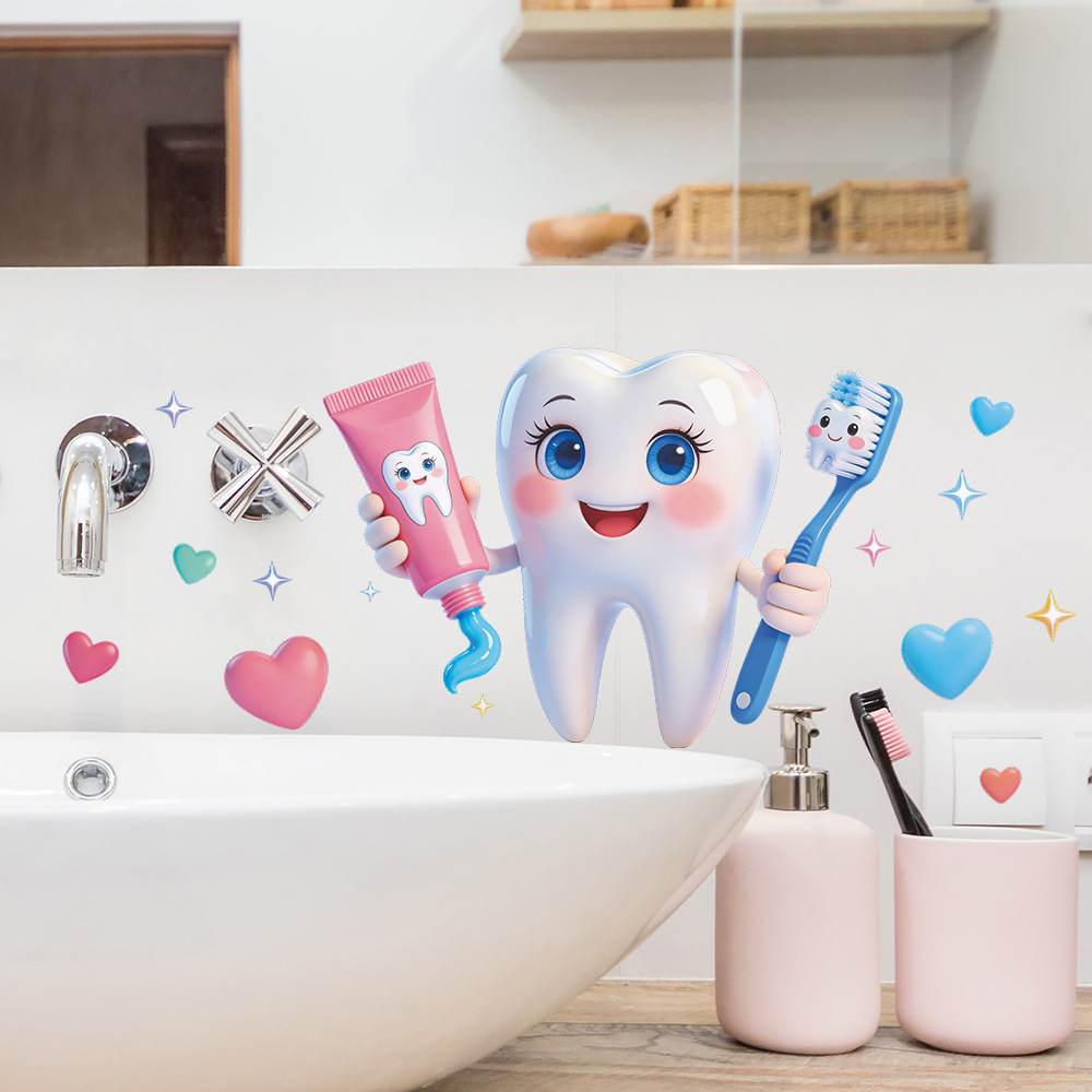 Jet Home Bathroom - Wandaufkleber mit Cartoon-Zahndesign, PVC, wasserdicht, leicht