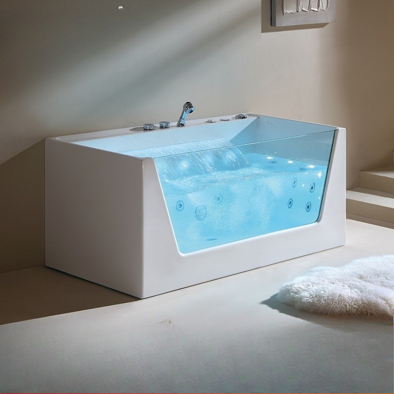 Home Bathroom Jacuzzi - Acryl-Massagewanne, Intelligente Thermostat-Spa-Wanne, Rechteckiger Glas-Jacuzzi, Für