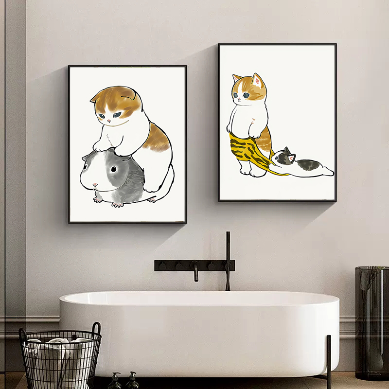 Home Bathroom Toilet - Toilettenkatze beim Handy-Spielen Papierposter Einfache Haustier-Drucke
