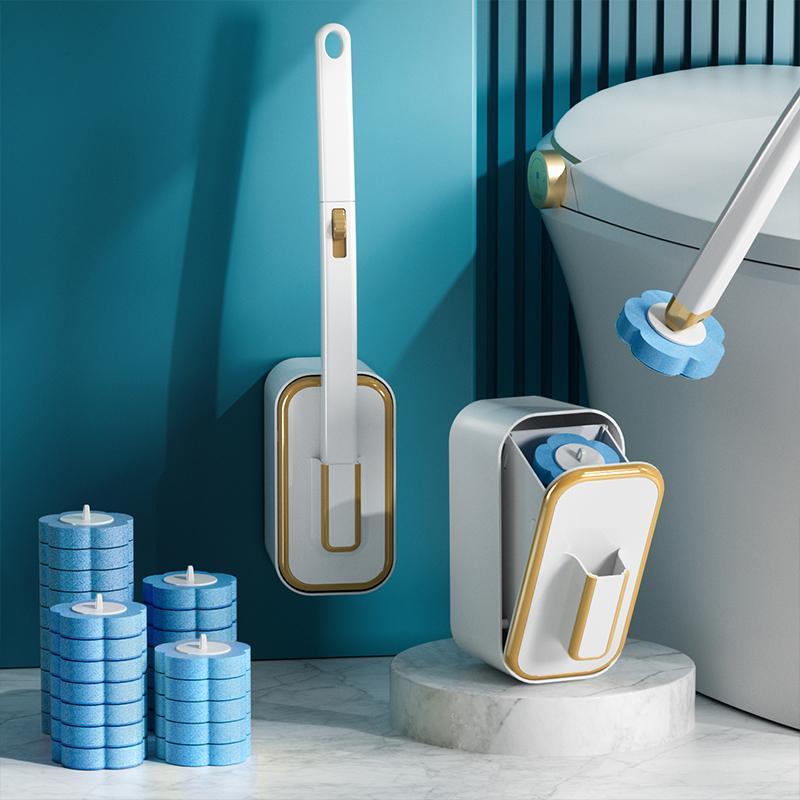 Toilet Brush Holder - Wandmontiertes Toilettenbürsten-Set mit Halter, 18 Einweg-Bürstenköpfen,