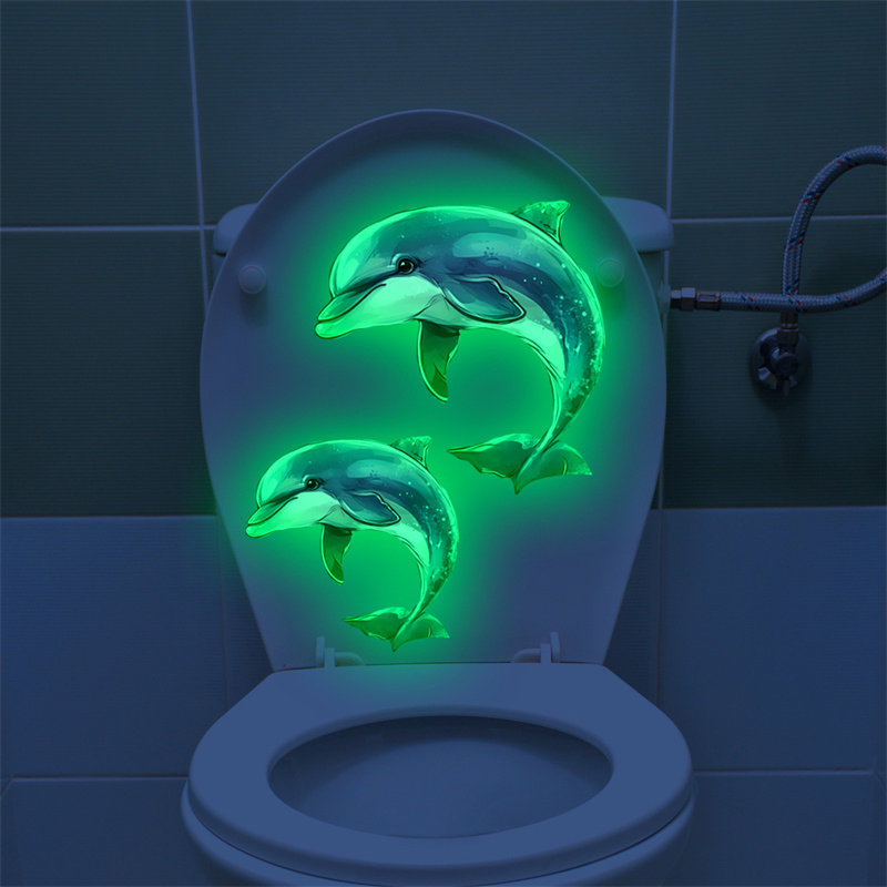 Jet Home Bathroom - Im Dunkeln leuchtender Delphin-Toilettenaufkleber, selbstklebender, wasserdichter