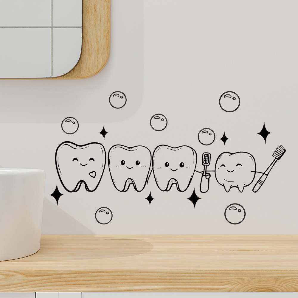 Jet Home Bathroom - Wandaufkleber mit Cartoon-Zahndesign, PVC, wasserdicht, leicht