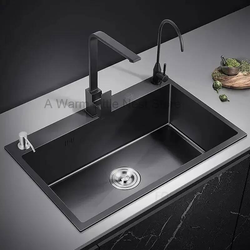 Home One Bathroom Accessories - Schwarze Nano-Küchenspülen Badezimmer-Waschbecken Edelstahl Einzel-Spülbecken Unterbau-Waschbecken