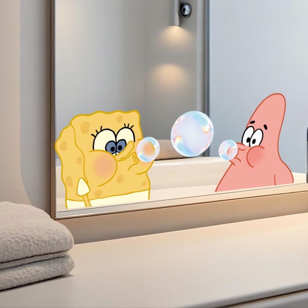 Home Bathroom Accessories - SpongeBob Badezimmerspiegel-Aufkleber – Selbstklebende Vinyl-Sticker für